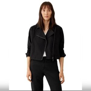 EILEEN FISHER Organic-Cotton Moto Jacket - Black L